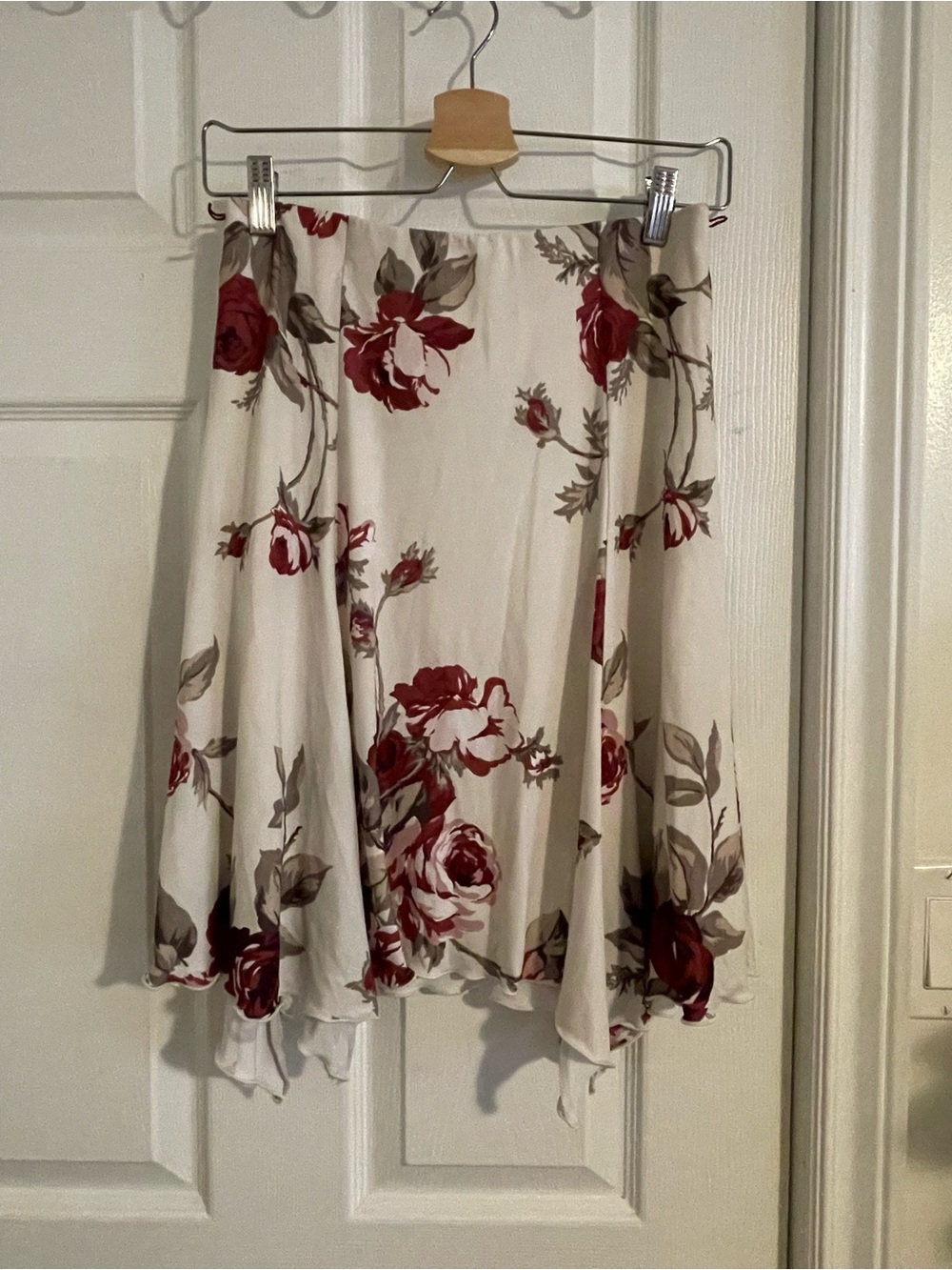 Floral Cream Skirt with Red Rose Print